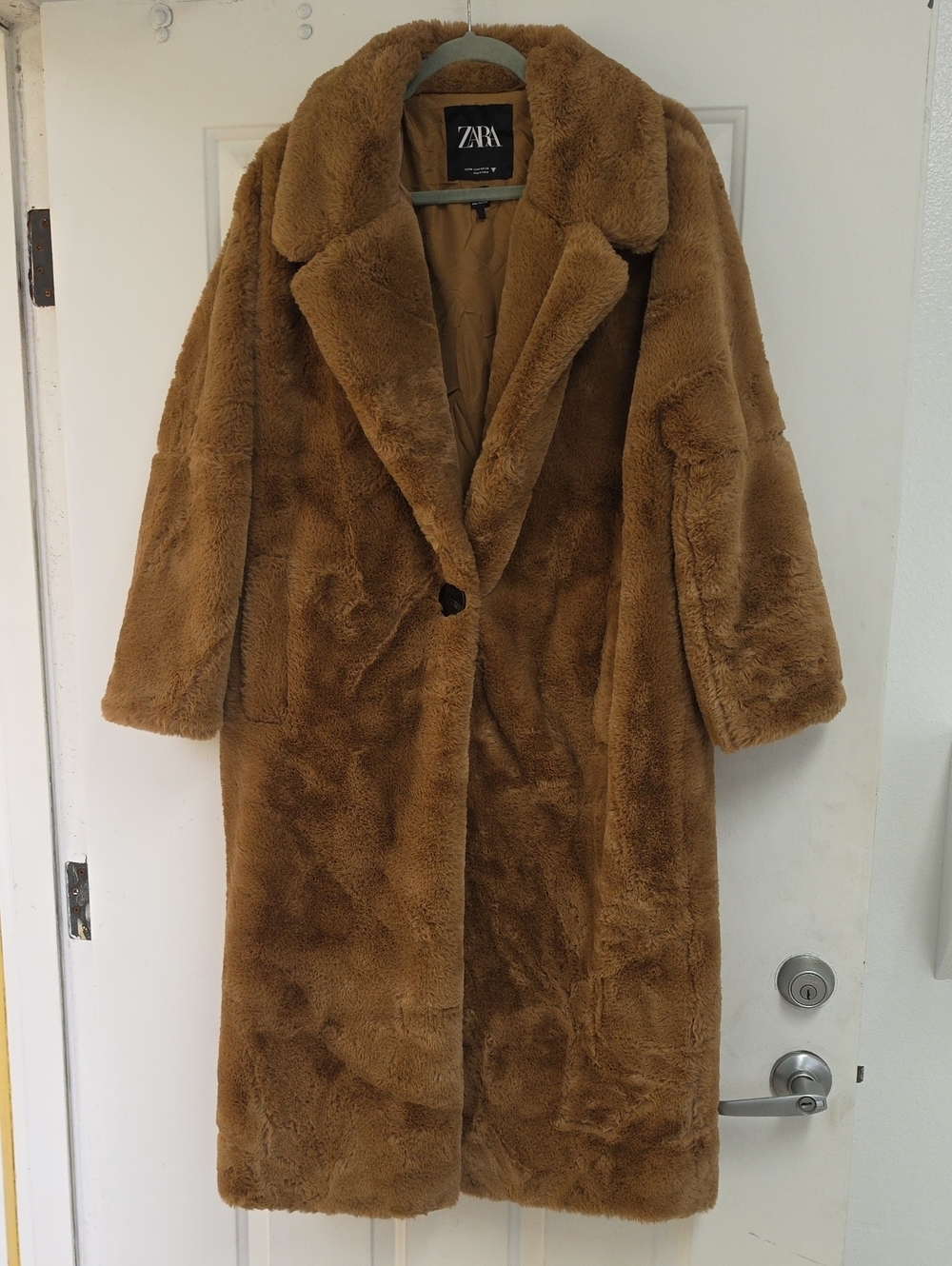 Zaa Long camel teddy faux fur long coat